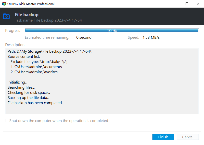 confirm that the file backup completed successfully