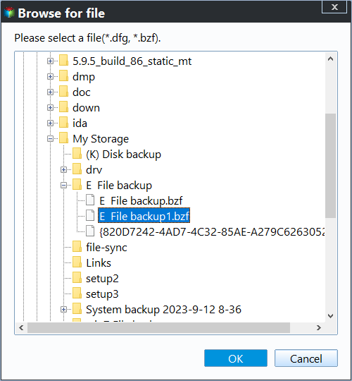 Choose the backup file