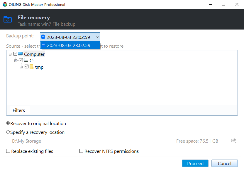 Inspect backup points and included folders
