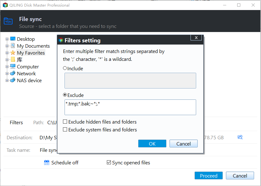 Review file-sync include and exclude filters