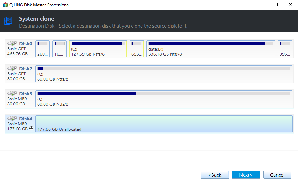 Select target drive to clone OS to