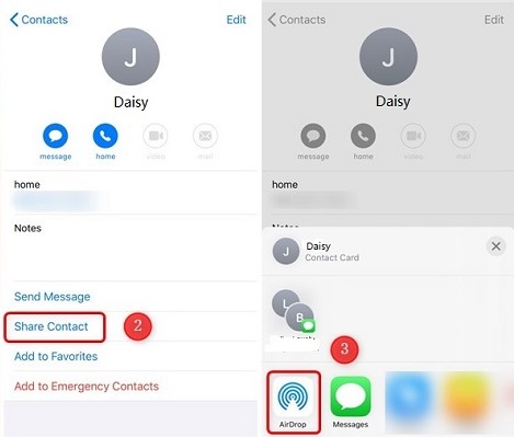 AirDrop contacts from iphone to iphone