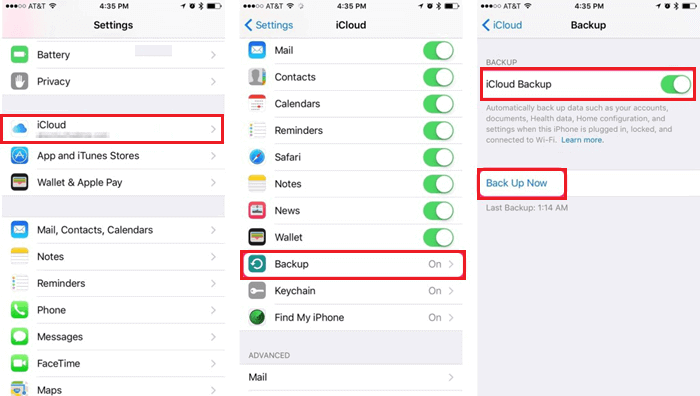 Enable iCloud Backup on iPad