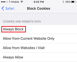 How to block cookies in Safari on iPhone