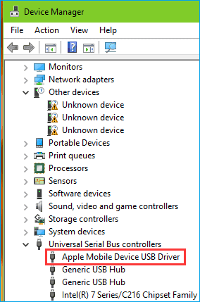 check the apple device USB driver