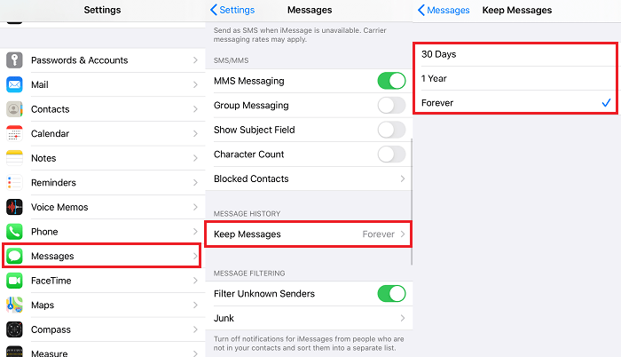 Check messages in the settings