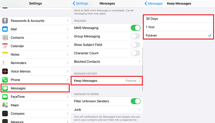 Change message settings in Settings