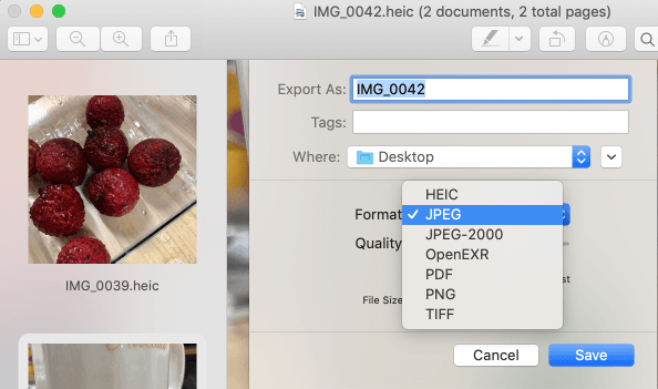 Convert HEIC to JPG use the Preview app on Mac