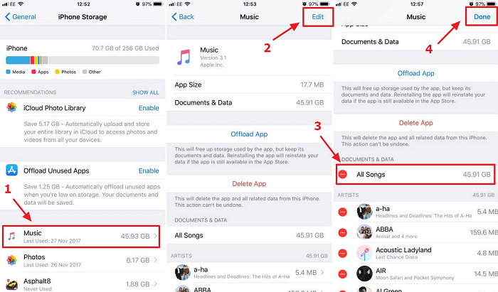 Delete Music from iPhone via Settings