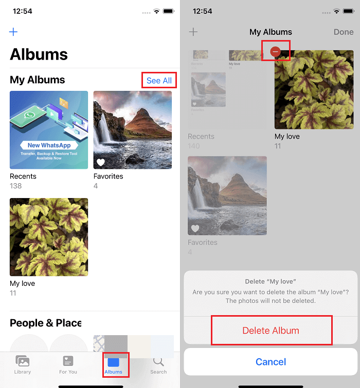 Delete photo albums on iPhone