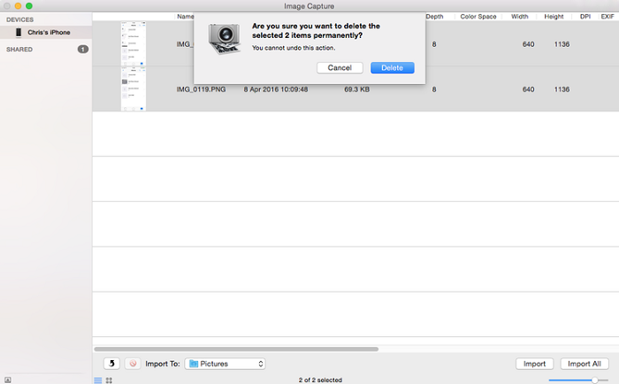 Delete photos from Mac via Image Capture