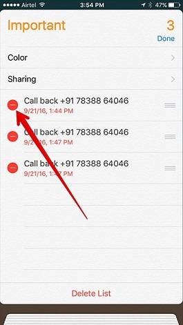 click on the delete option