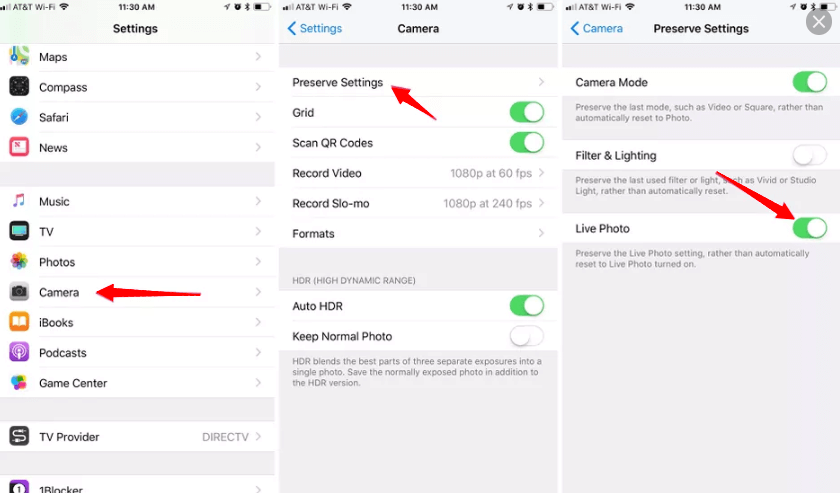 Disable Live Photos on iPhone via Settings