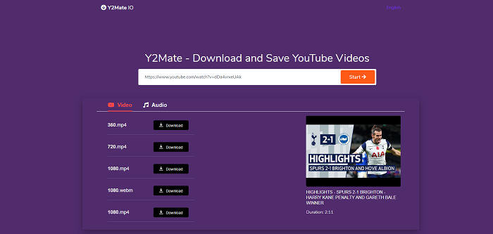 Download YouTube videos via Y2mate