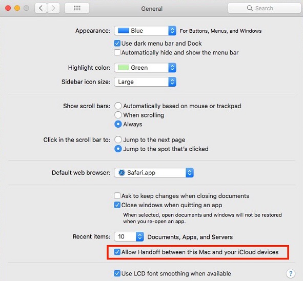 Enable Handoff on Mac