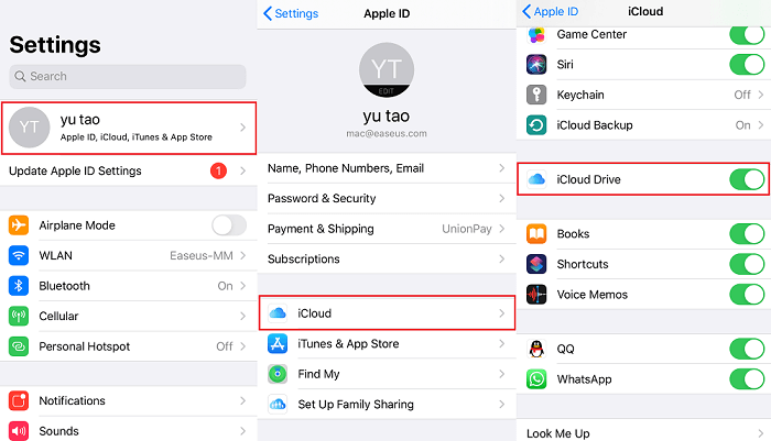 Enable iCloud Drive on iPhone