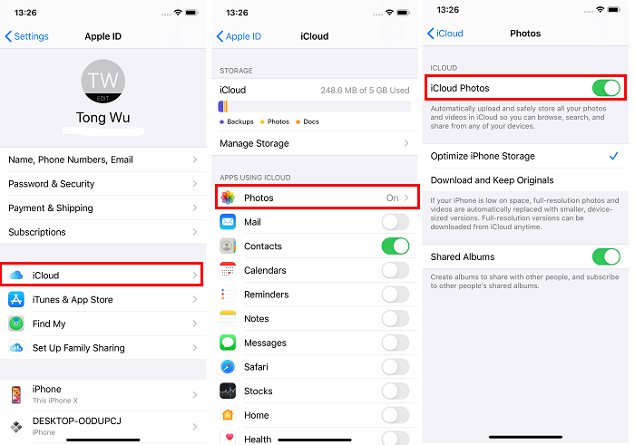 Enable iCloud Photos on iPhone