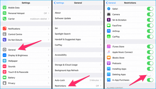 enable restriction for deleting apps