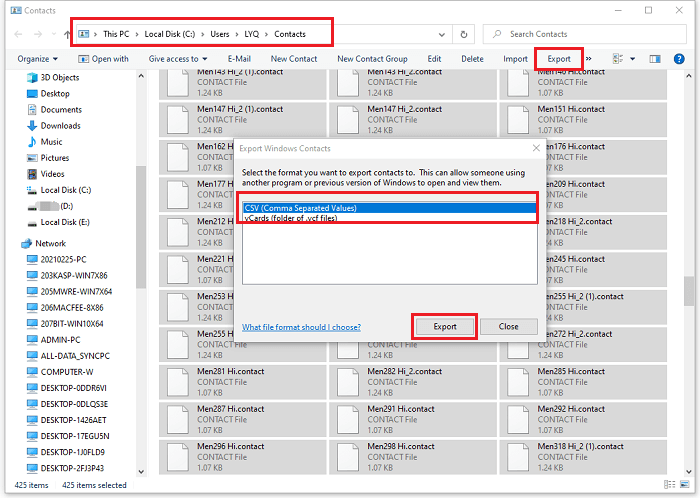 Export iPhone contacts