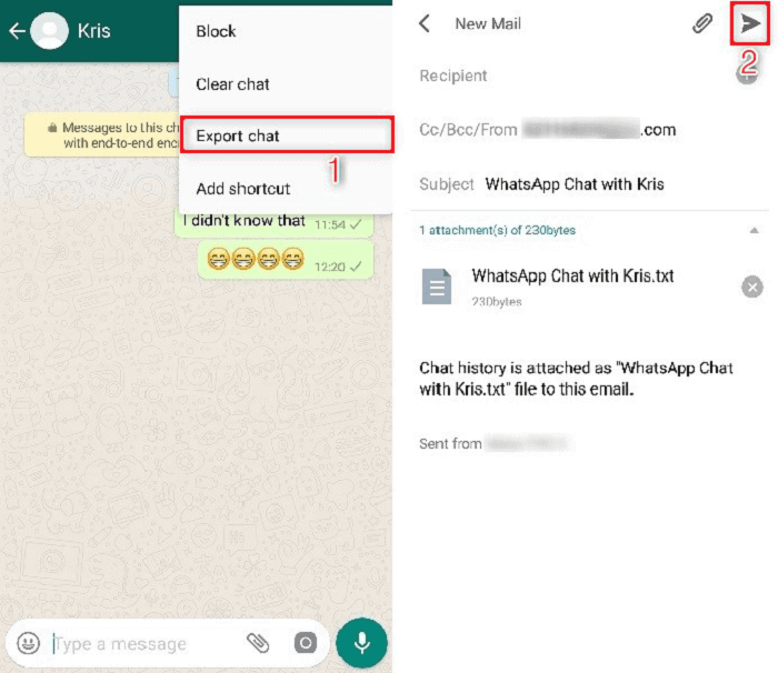How to export WhatsApp chats via email on Android