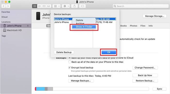 Find iPhone backup on Mac