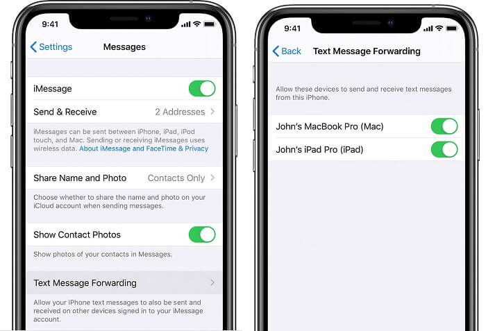 Forward messages from iPhone to Mac