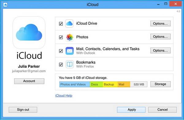 icloud control panel