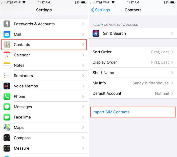 Import contacts from sim card