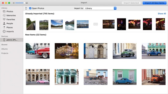 import photos from iPhone to mac via iphoto