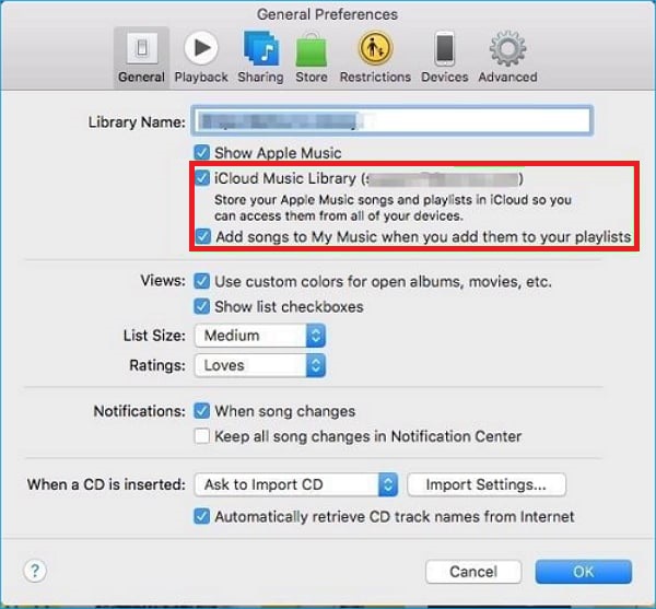 Enable iCloud Music Library