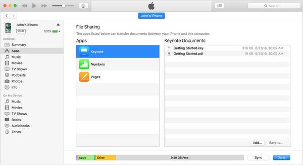 Transfer files from pc to iPhone via file sharing