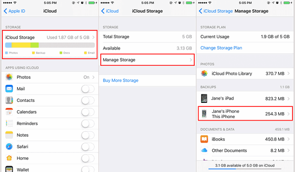 Manage Storage on iCloud