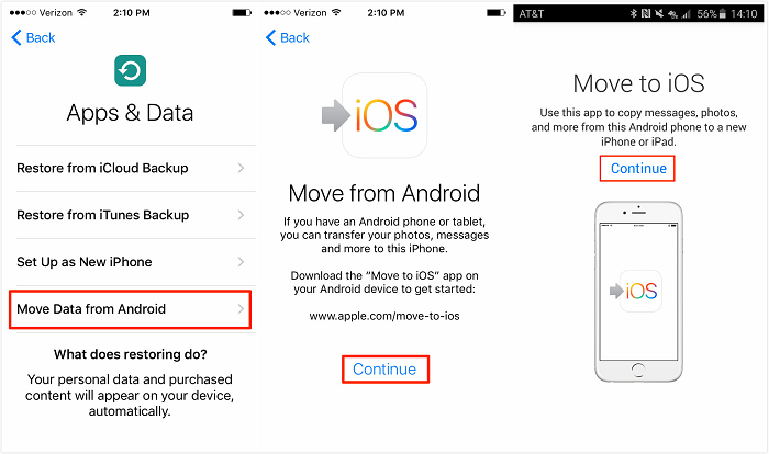 Transfer contacts from Android to iPhone via Move to iOS app
