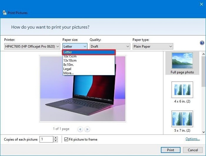 Print pictures on PC