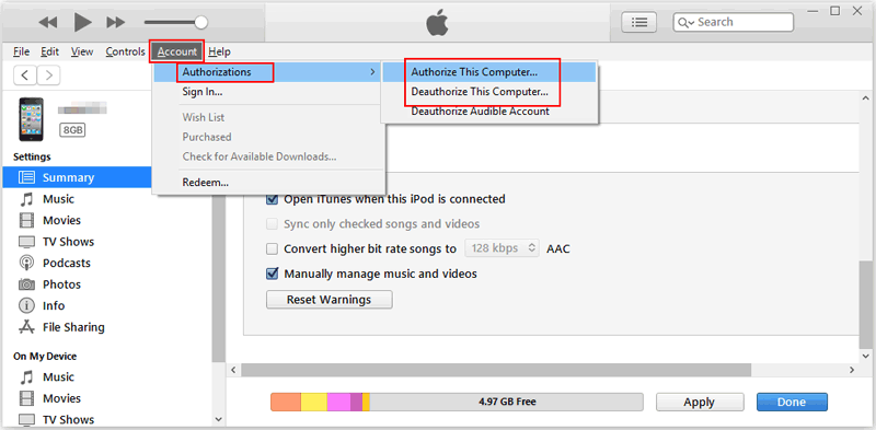 re authorize computer itunes