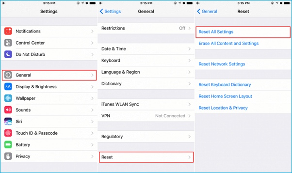 reset all iPhone settings