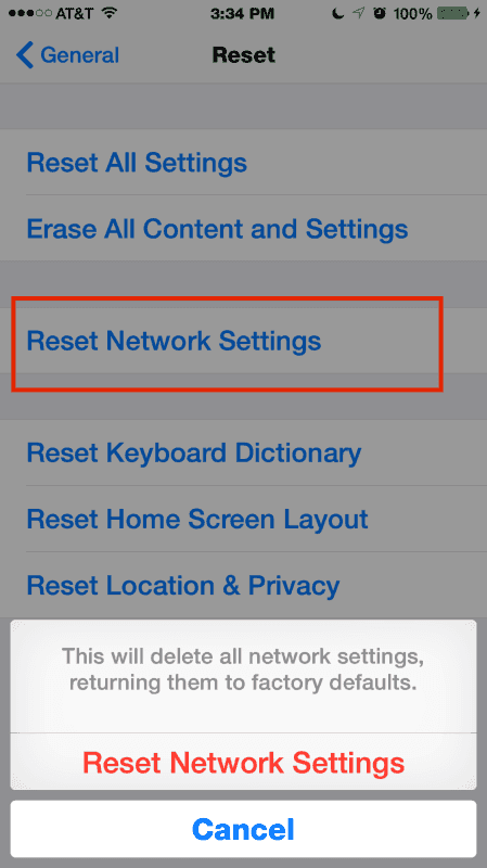 Fix App Store Not Working - Reset network settings