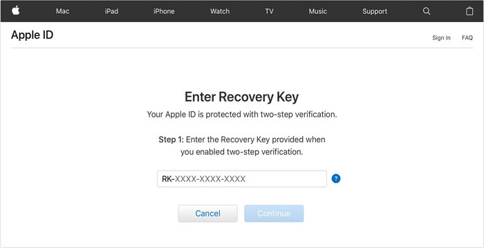 Reset password using a recovery key