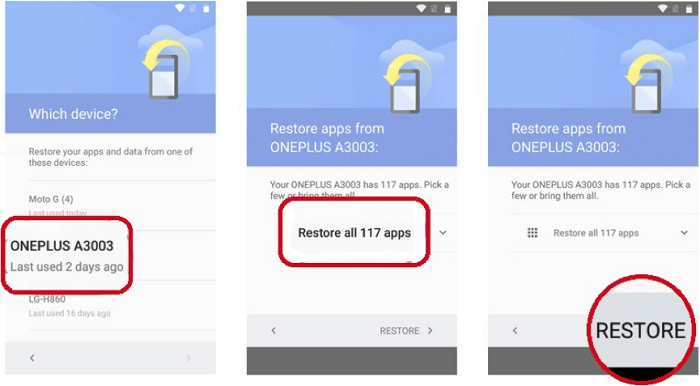 Restore Android phone from Google account