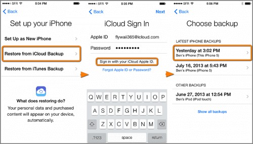 restore iPhone from iCloud