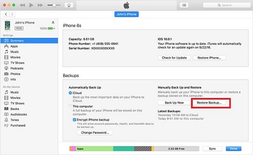 Restore iPhoen from iTunes backup