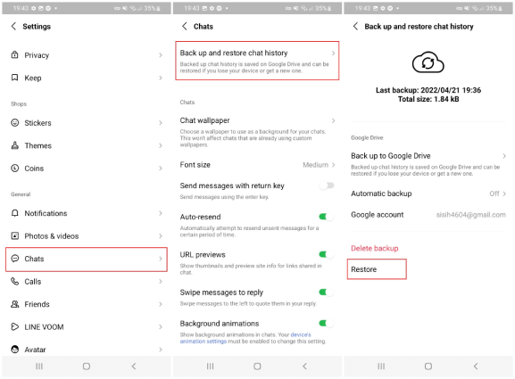 Restore Line chats on Android