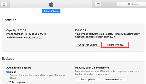 Restore iPhone from iTunes