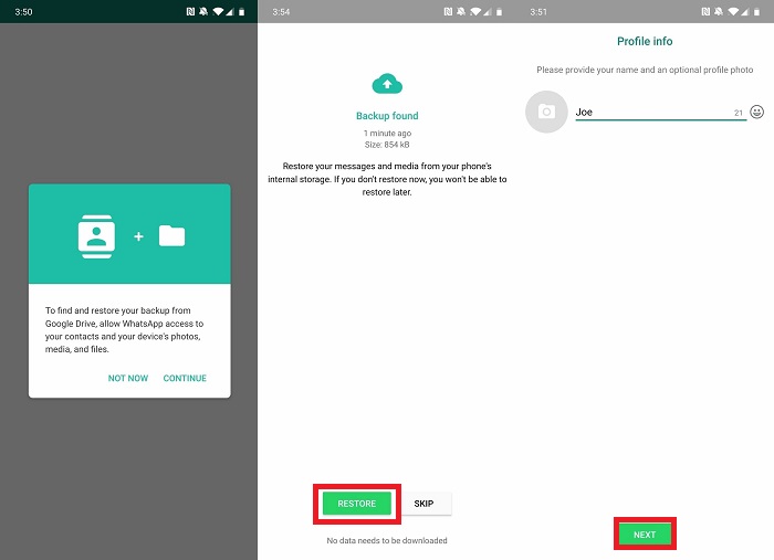 Restore WhatsApp messages from Google Drive