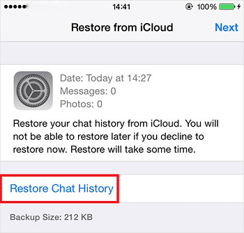 Restore Whatsapp from iCloud