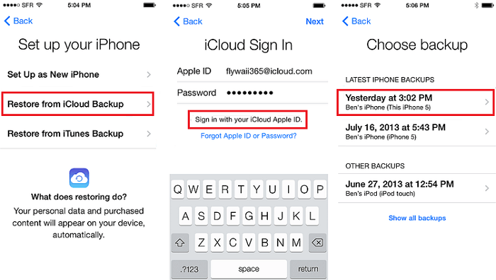 Set up your iPhone and restore from an iCloud backup
