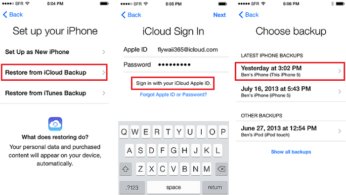 Restore iPhone from iCloud backup