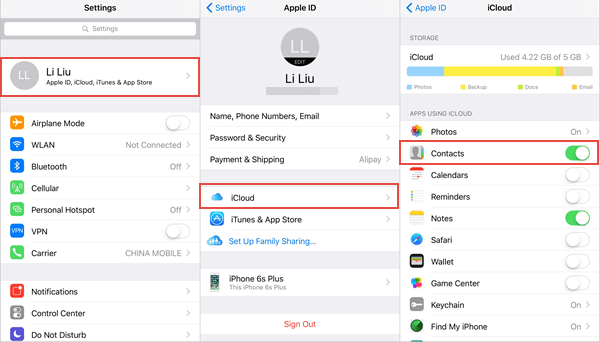 Sync contacts via iCloud sync