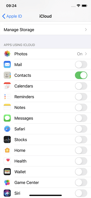 Turn on iCloud Contacts