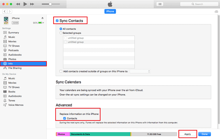 Sync Contacts via iTunes